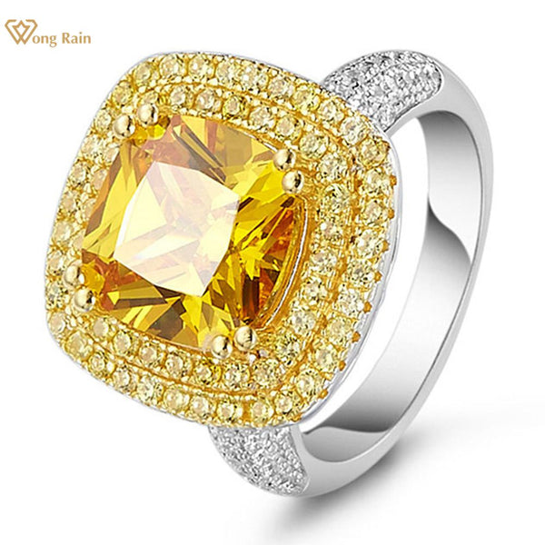 Wong Rain Luxury 100% 925 Sterling Silver Citrine Diamonds Wedding Engagement Cocktail Party For Women Ring Jewelry Wholesale