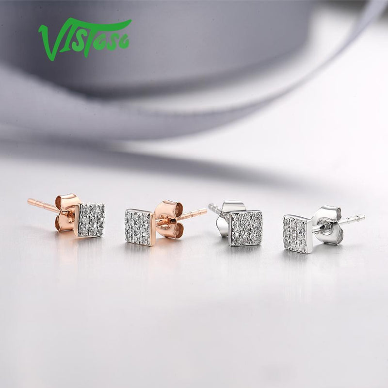 VISTOSO 14K 585 Rose/White Gold Sparkling Diamond Stud Earrings