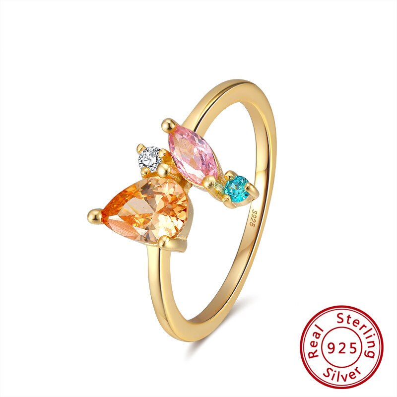 ORSA JEWELS 925 Sterling Silver 18K Gold Plated Various Shapes Multi-colored Zircon Ring