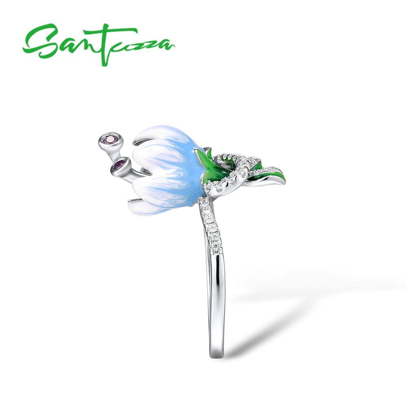 925 Sterling Silver White Flower Enamel Ring for Women