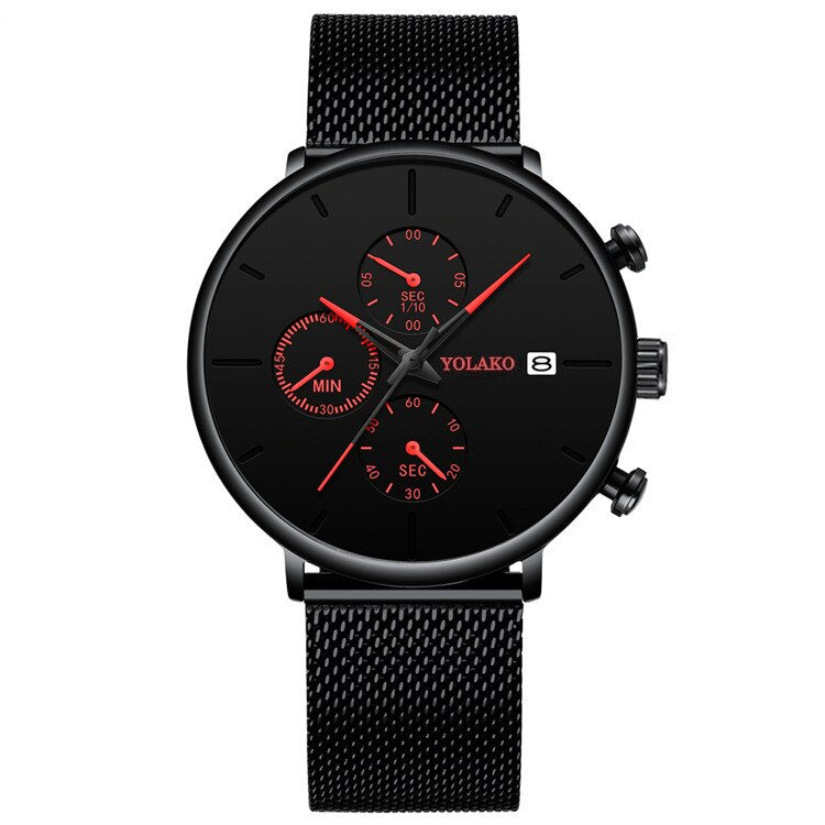 Stainless Steel Mesh Quartz Sports Business Watch for Men