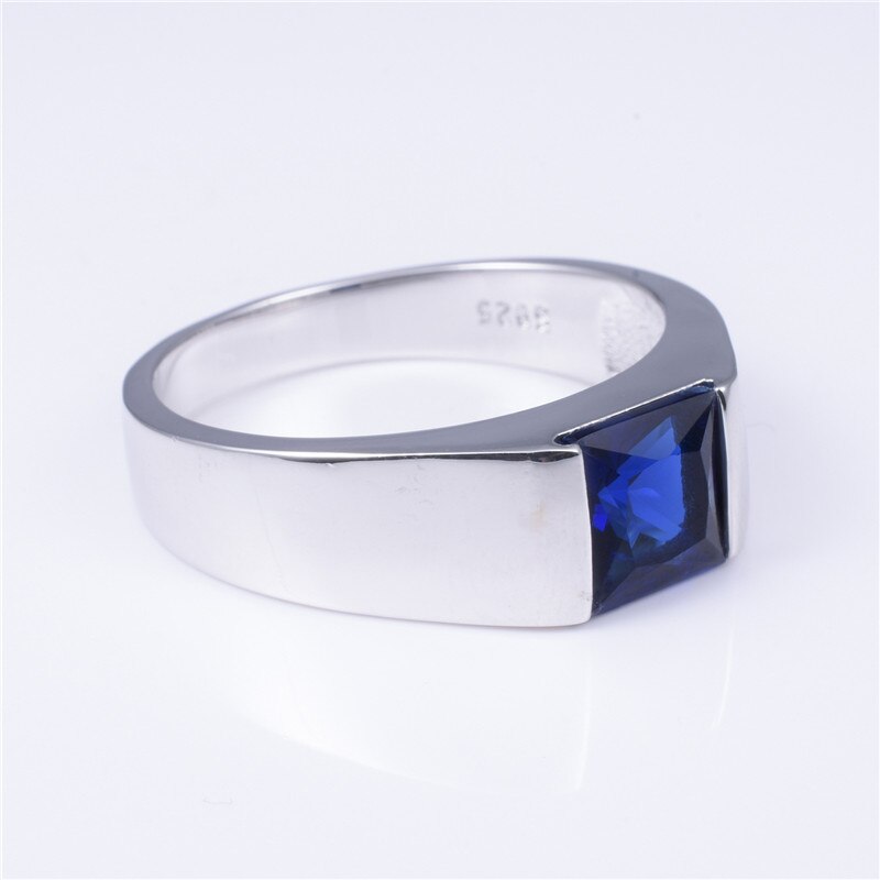 Sterling Silver Blue Sapphire Solitaire Ring for Men