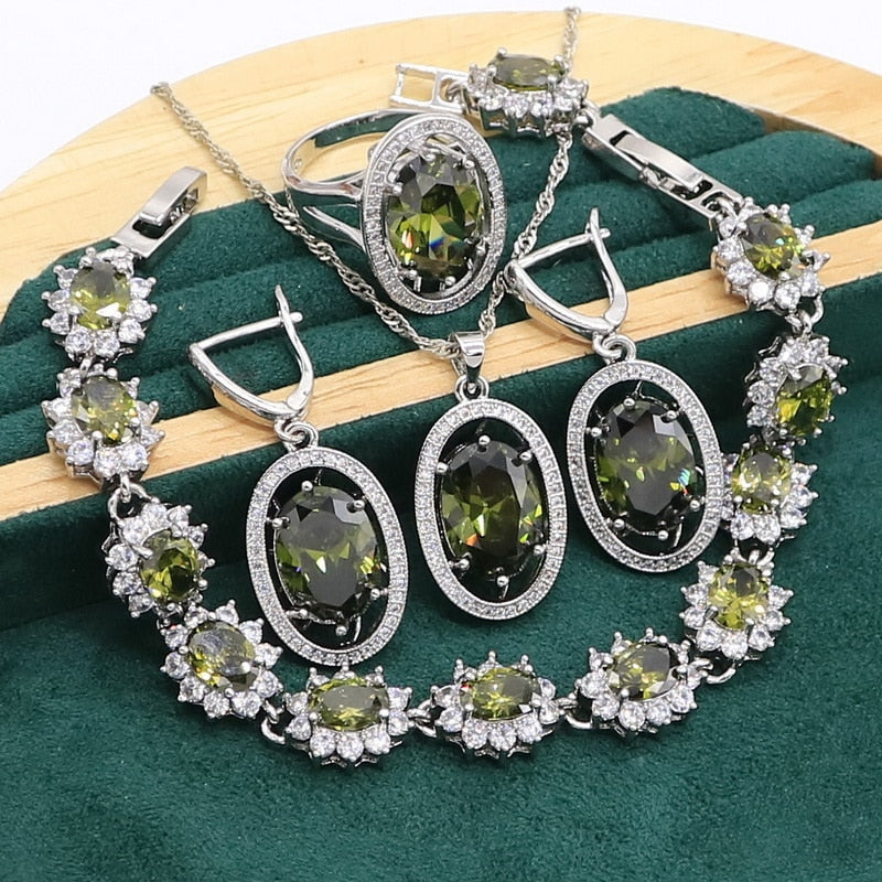 Sterling Silver Green Peridot Jewelry Set for Women