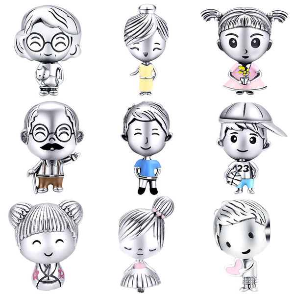 Sterling Silver Family Beads Charms for Charm Bracelets.