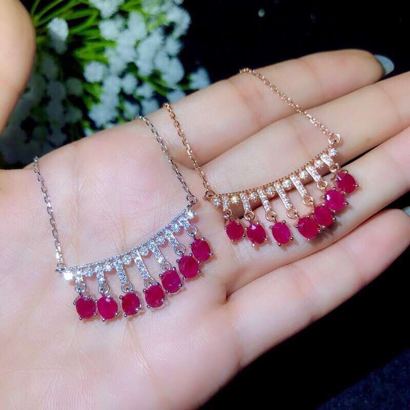 Sterling Silver Natural Ruby Necklace