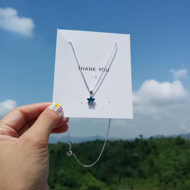 NEHZY 925 Sterling Silver New Woman Fashion Jewelry High Quality Blue Crystal Zircon Pentagram Pendant Necklace Length 45cm
