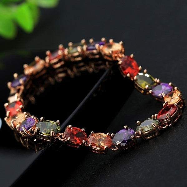 925 Sterling Silver Peridot Ruby Amethyst Gemstone Bracelet for Women