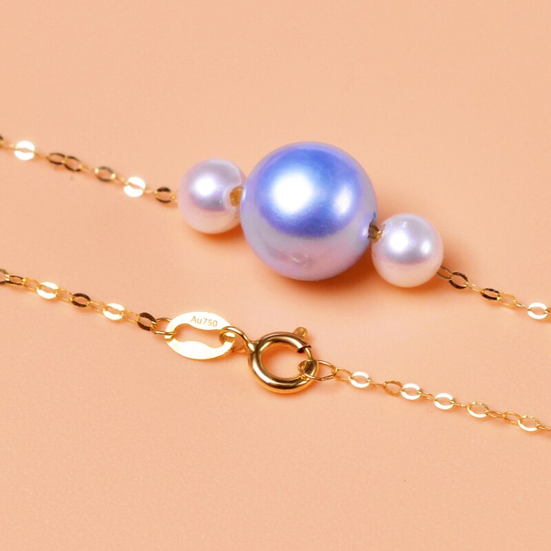 18K Gold Sea Pearl Mickey Pendant Necklace for Women