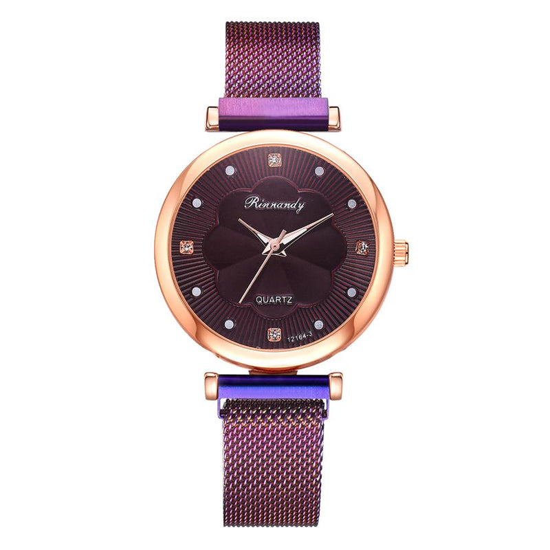 Stainless Steel Rhinestone Flower Watch Set for Women