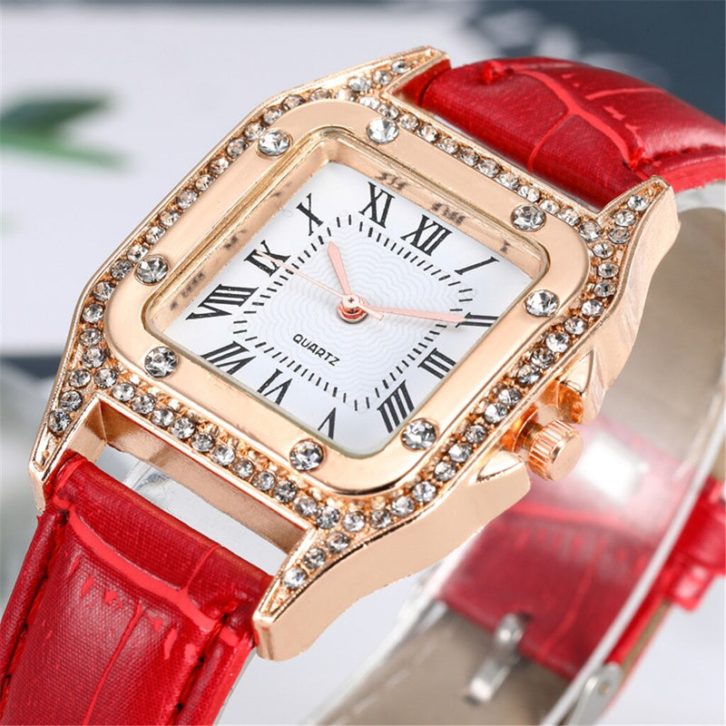 Luxury Women Metal Steel Strip Square Quartz Wristwatch