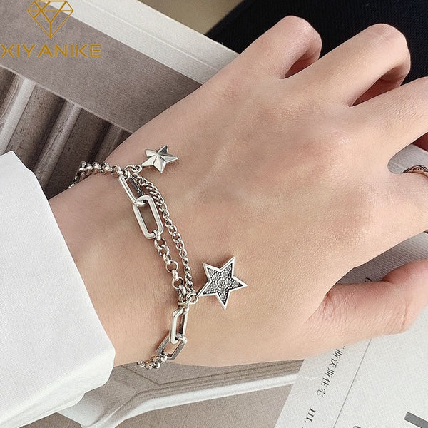 XIYANIKE Trendy Zircon Stars Chain Bracelet 925 Sterling Silver