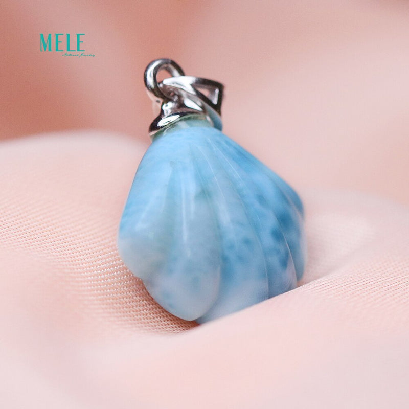 Sterling Silver Blue Larimar Ribbon Shell Pendant