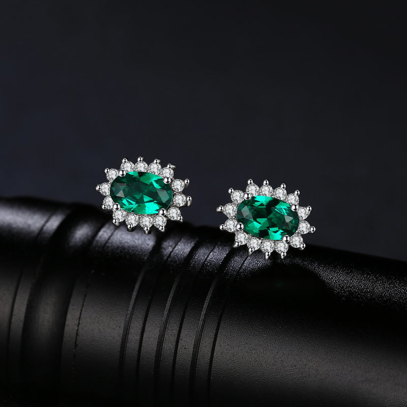 Sterling Silver Green Emerald Simulated Gemstone Crown Earrings for Women