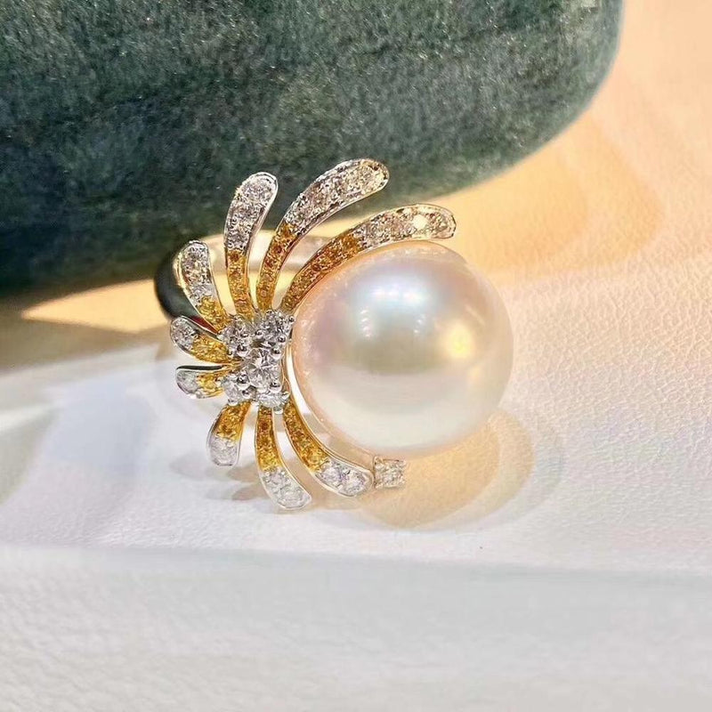 Sterling Silver Natural 11-12mm Freshwater White Pearl Ring for Women