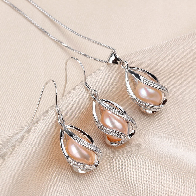 925 Sterling Silver Natural Freshwater Pearl Jewelry Sets for Women