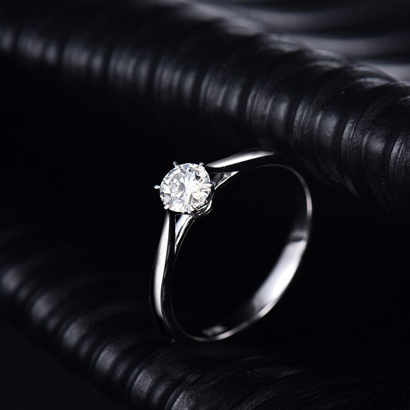 LOVERJEWELRY 14K White Gold Round Cut Natural Moissanite Lab Grown Diamond Ring