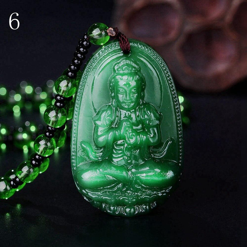 Natural Jasper Buddha Guardian Pendant Bead Chain Necklace