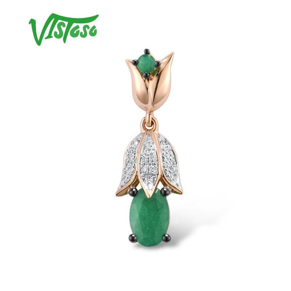 14K Rose Gold Emerald and Diamond Flower Pendant for her