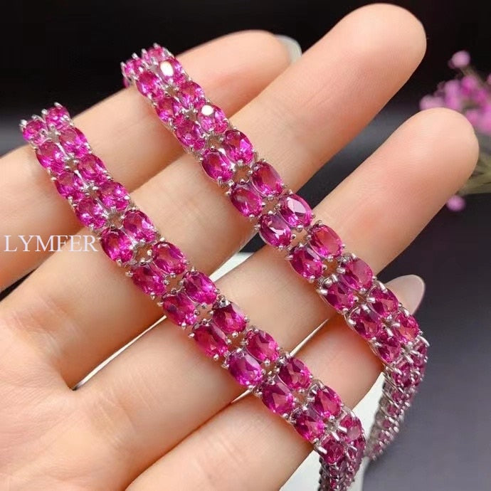 925 Sterling Silver Red Topaz Bracelet for Women