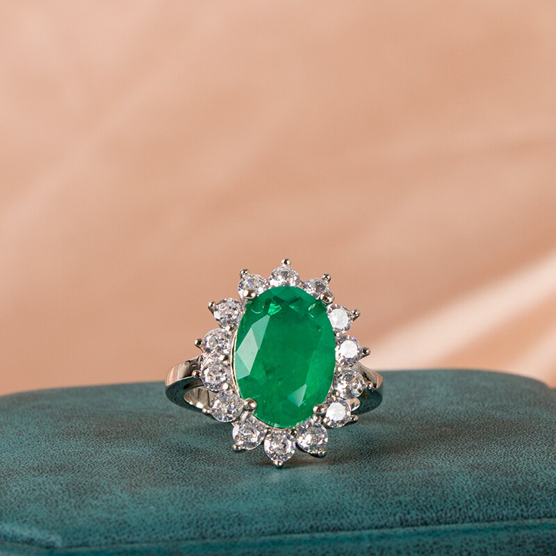 925 Sterling Silver Green Emerald Gemstone Ring for Women