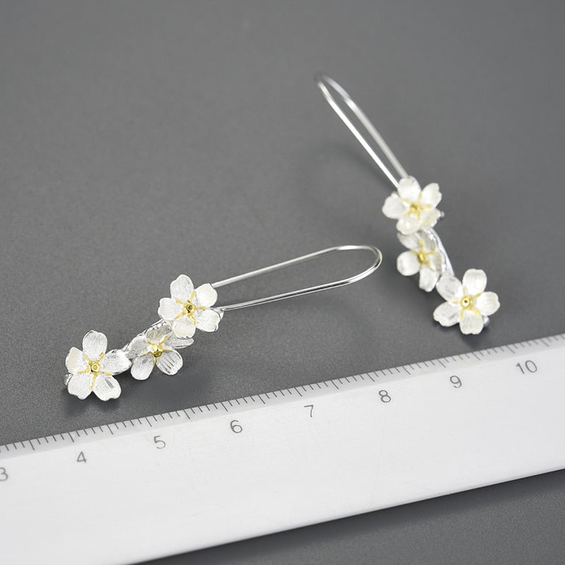 925 Sterling Silver Forget-me-not Flower Dangle Earrings for Women