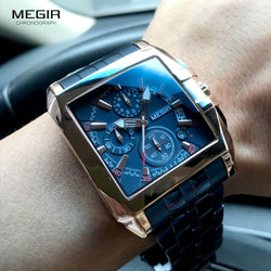 Stainless Steel Blue Rose Gold Luminous Military Sport Watch for Men