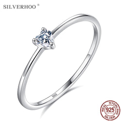 SILVERHOO 925 Sterling Silver Heart Clear Simple Rings