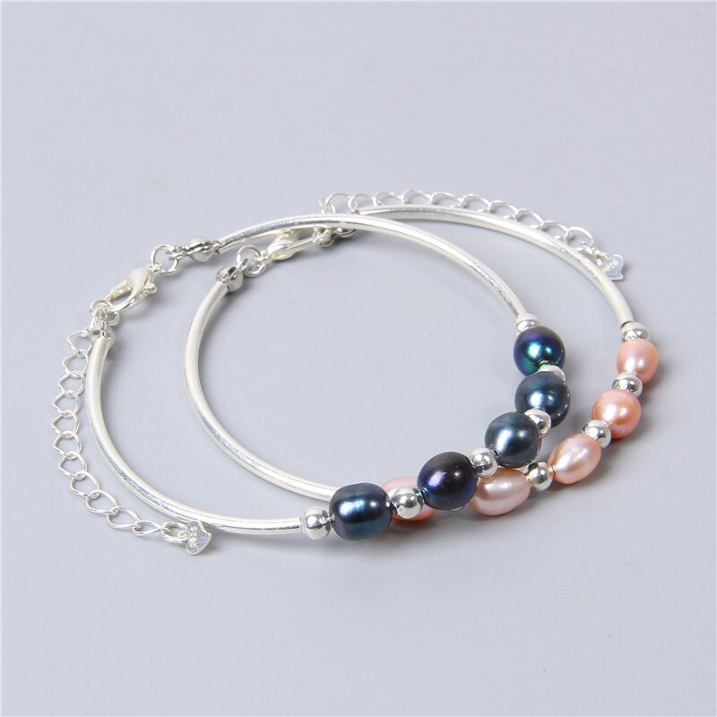 Pearls Bracelets 925 Sterling Silver Color Chains Natural Freshwater Pearls Charms Bangles Adjustable Women Girl Jewelry Gifts
