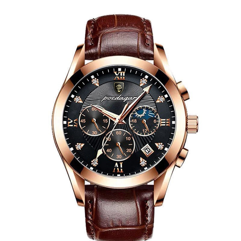 Rose Gold Leather Waterproof Luminous Watch for Men