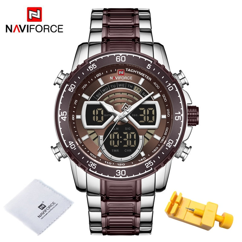 Stainless steel Quartz Digital Analog Sport Watch for Men