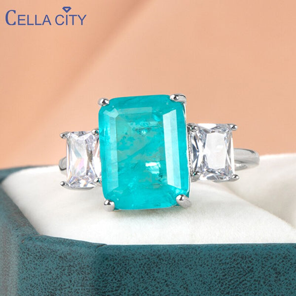 925 Sterling Silver Paraiba Gemstone Rectangle Rings for Women