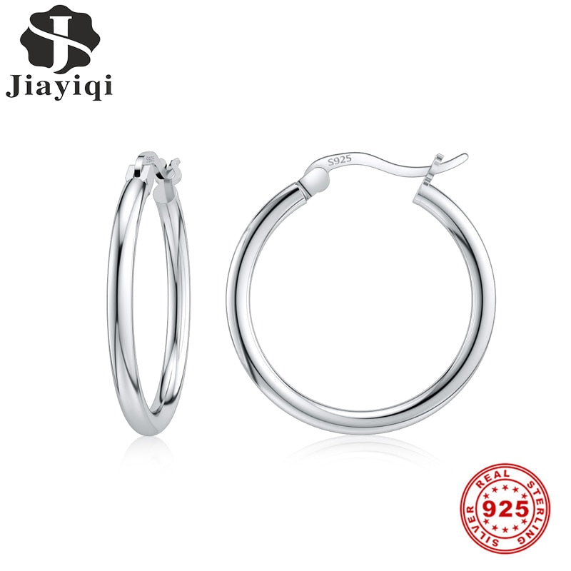 Jiayiqi 925 Sterling Silver Simple 14-35mm Circle Hoop Earrings