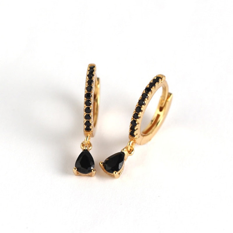 Trendy 925 Sterling Silver Water Drop Rainbow Crystal Hoop Earrings