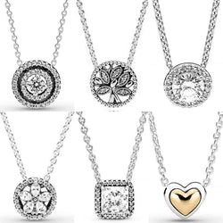 Double Halo Domed Golden Heart Classic Elegance Tree Of Life Collier Necklace For Pandora 925 Sterling Silver Bead Charm Jewelry