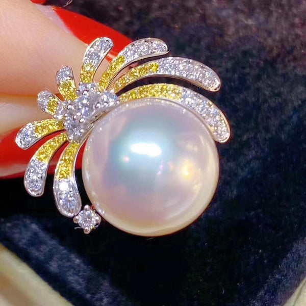 Sterling Silver Natural 11-12mm Freshwater White Pearl Ring for Women