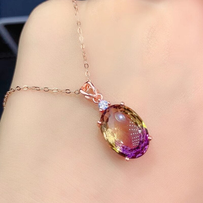 High Quality Natural Ametrine Pure Silver Necklace Ring Earrings Suit for Women 925 sterling silver jewlery sets