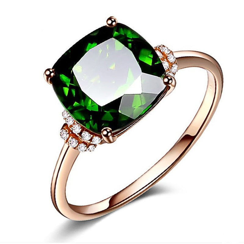 HuiSept Classic Rings 925 Silver Jewelry Square Shaped 8*8mm Emerald Gemstone Zircon Rings for Female Wedding Engagement Party G
