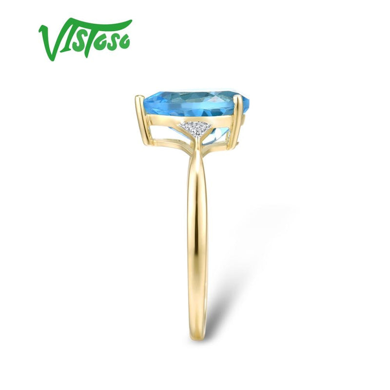 14K Yellow Gold Diamond and Blue Topaz Ring for Women