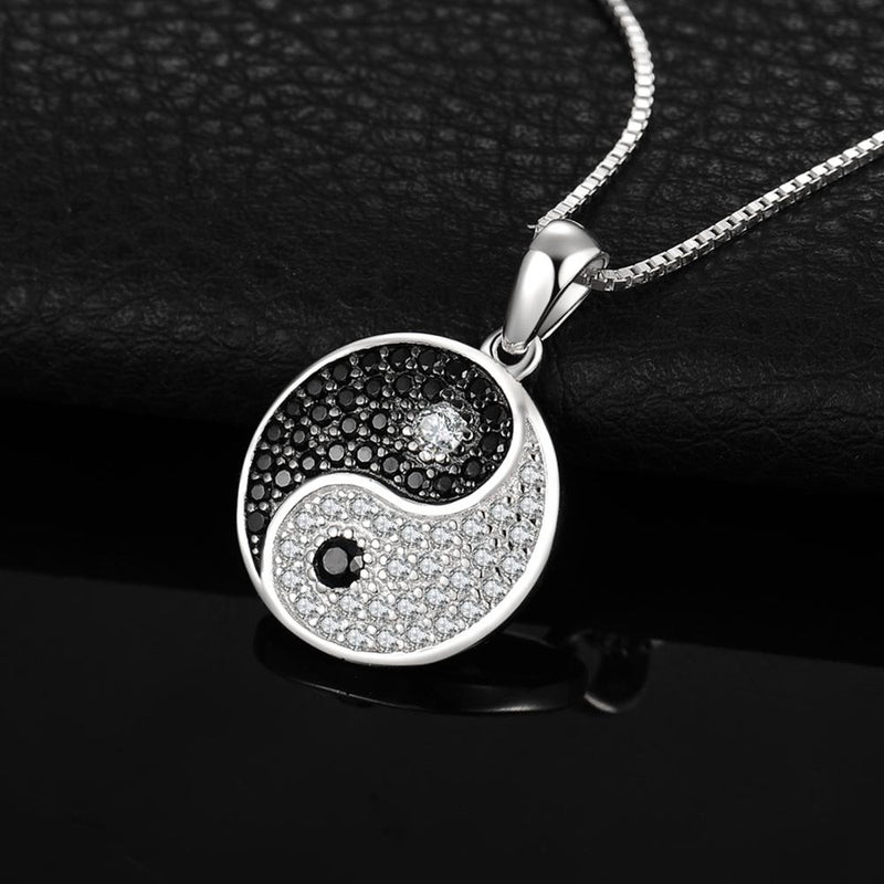 925 Sterling Silver Natural Black Spinel Yin Yang Pendant Necklace for Women