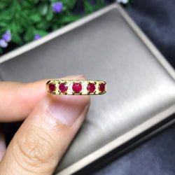 S925 Sterling Silver Inlaid round 3 mm Ruby Adjustable Ring