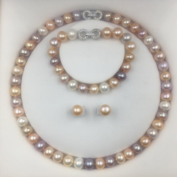 Freshwater Pearl Necklace, Bracelet, and Earring Set for Women