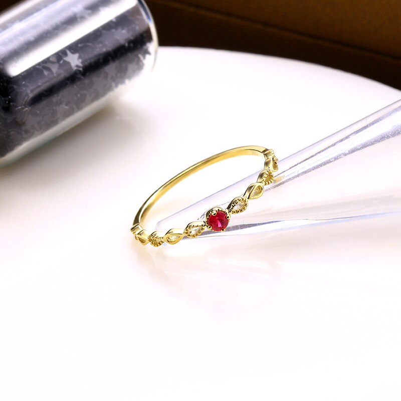 9K Gold Red Ruby Water Drop Ring for Her