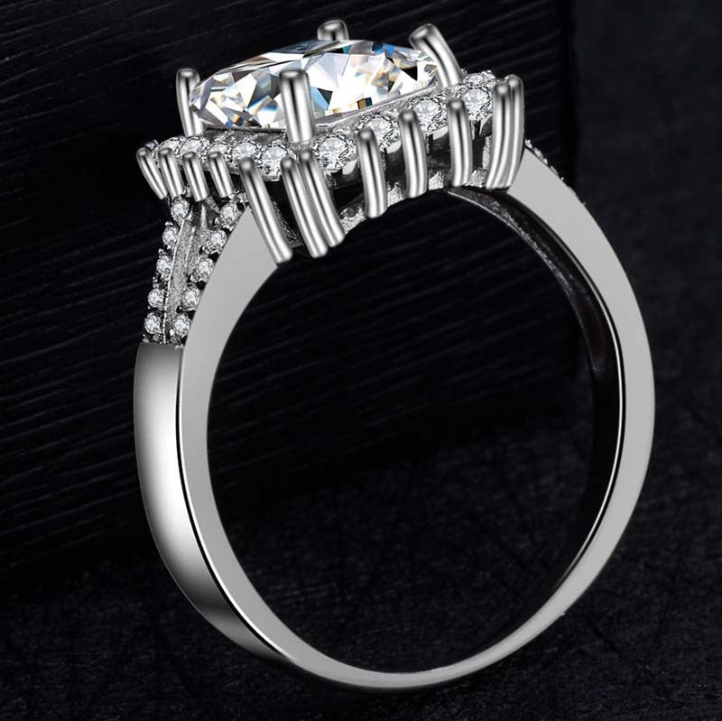 2 Carat VS2 Diamond Jewelry 925 Silver Color Sterling Ring for Women Anillos Bizuteria Peridot Gemstone Square Holder 6 Size