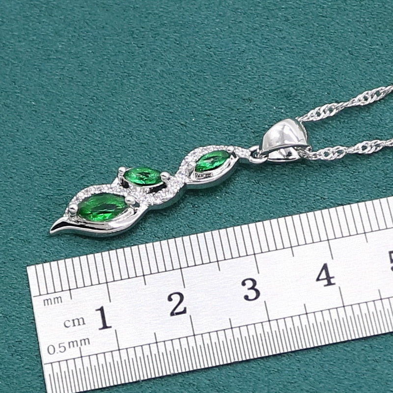 925 Sterling Silver Green Emerald Jewelry Set for Women