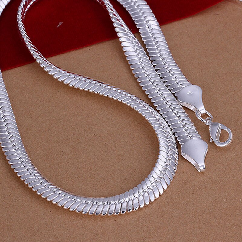 Sterling Silver 10MM 20inch Flat Snake Chain Necklace for Men and Women