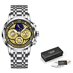 Stainless Steel WaterproofSports Chronograph Quartz Watch for Men