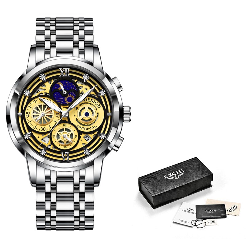 Stainless Steel WaterproofSports Chronograph Quartz Watch for Men