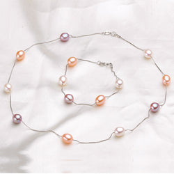 925 Sterling Silver Freshwater Pearl Necklace and Bracelet Set for Women