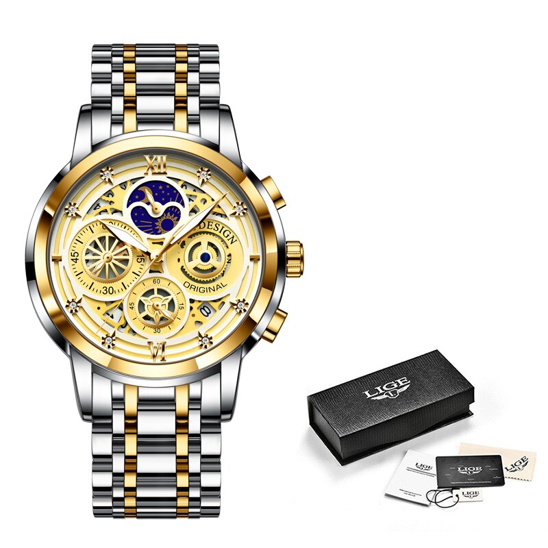 Stainless Steel WaterproofSports Chronograph Quartz Watch for Men