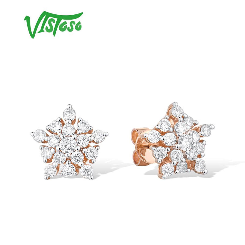 14K Rose Gold Sparkly Diamond Star Stud Earrings for Women